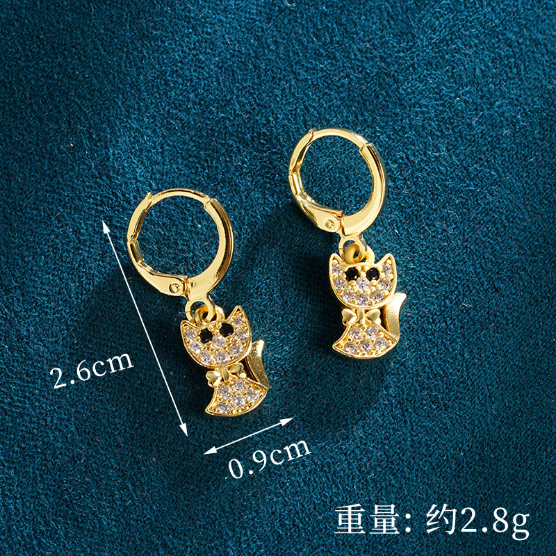 Vietnam Shajin estilo caliente personalidad moda lindo gato collar con microincrustaciones pendientes conjunto de joyería joyería transfronteriza europea y americana