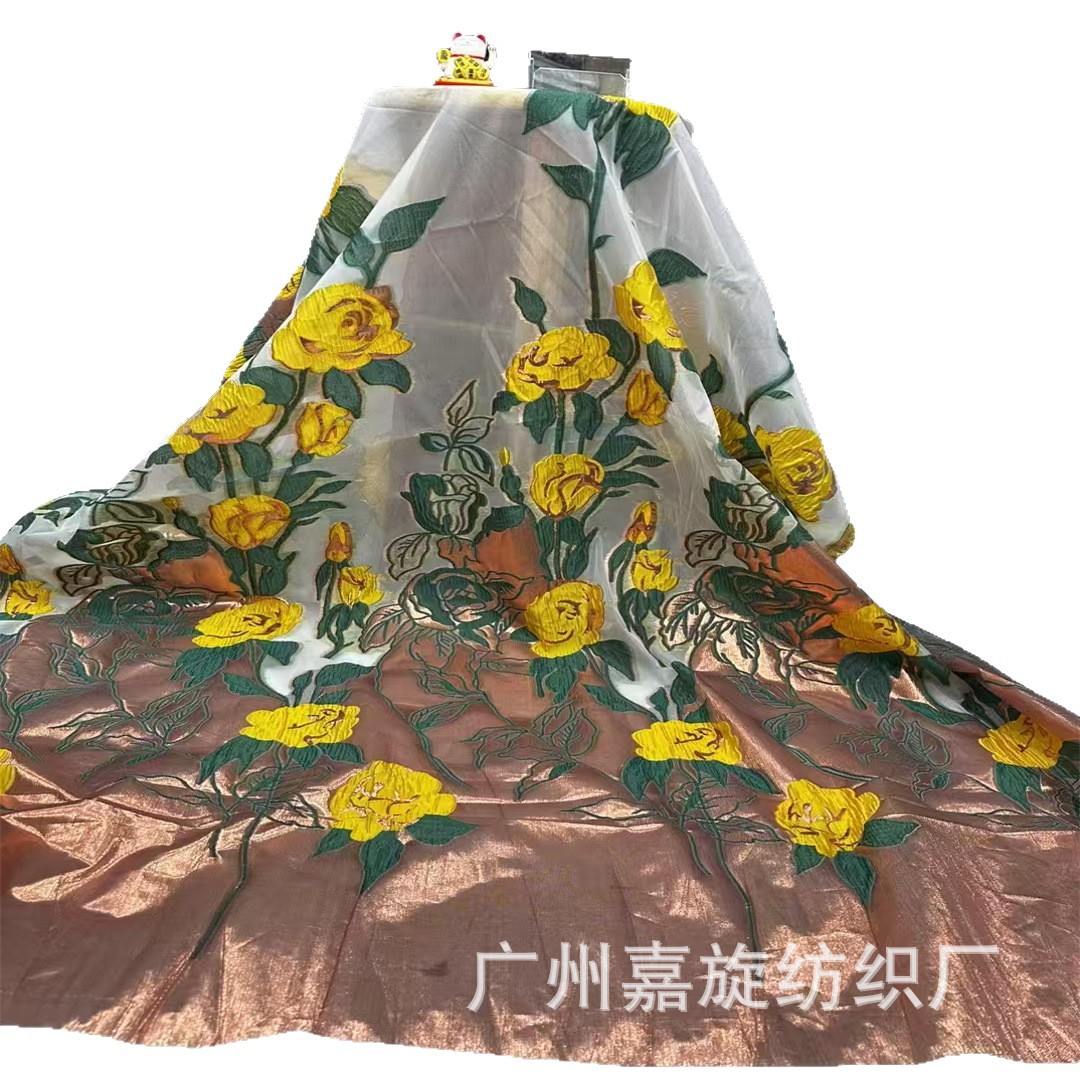 Nuevo estilo nacional estampado de flores flotantes de vidrio hilo de encaje vestido de moda tela jacquard Brocade image 6