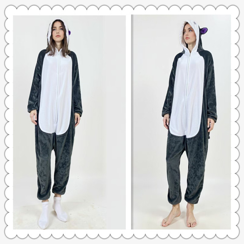 Venta al por mayor Elizabeth albornoz pijamas de una pieza para hombres y mujeres pareja panda lindo vestido de casa de dibujos animados camisón de franela