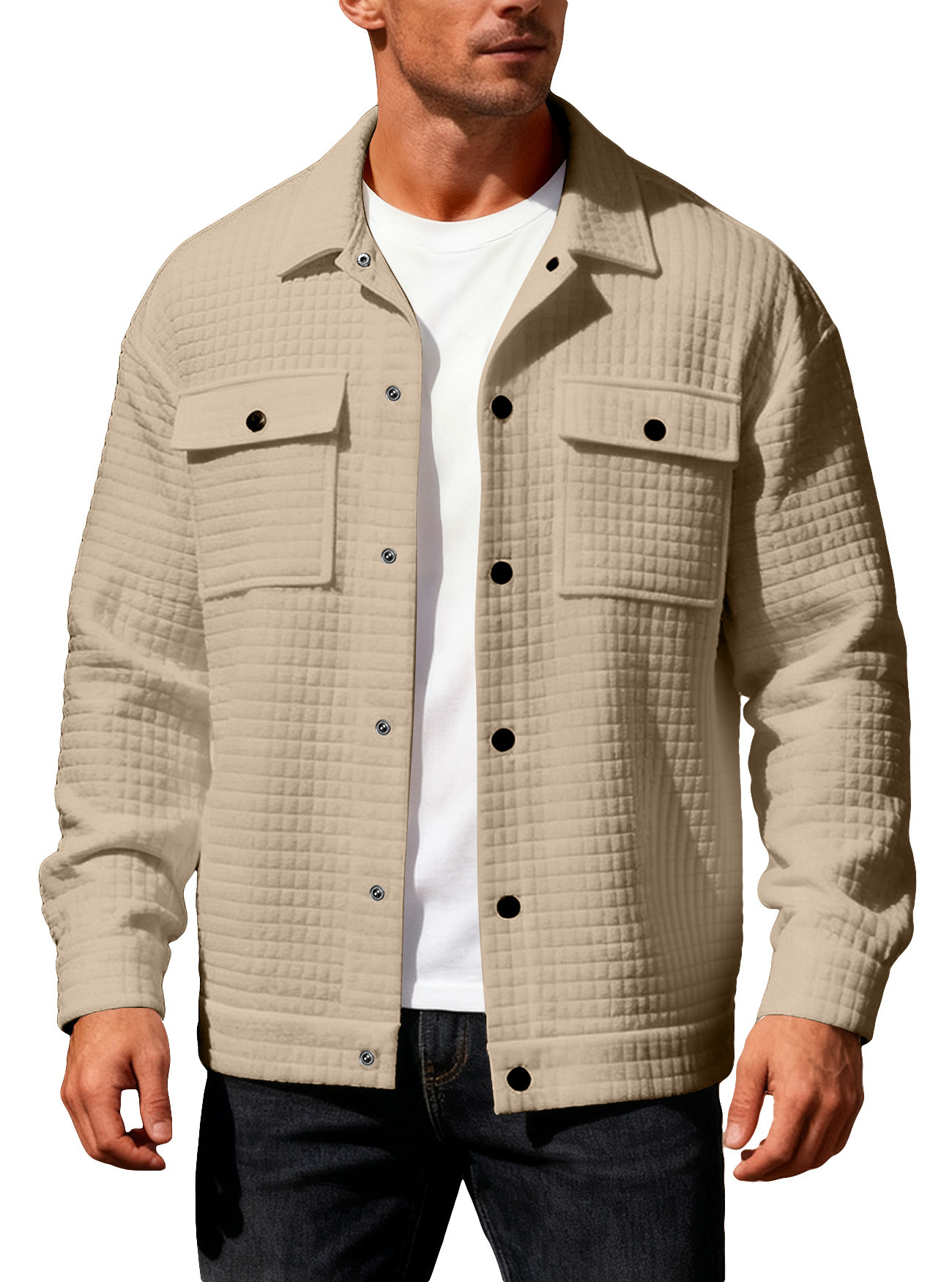 Chaqueta informal de jacquard con estampado de cuadros pequeños, estilo americano, para hombre, de primavera y otoño, estilo europeo y americano, de corte holgado.