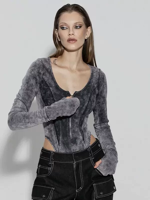 Стирка и distressed комбинезон американская горячая девчонка топы женские облегающие внутри и с zипом снаружи спайлинг женские облегающие