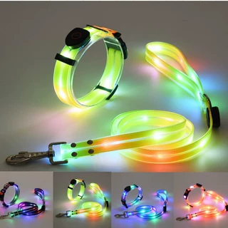 现货新品LED发光项圈宠物尼龙pvc包胶织带狗狗牵引绳夜光