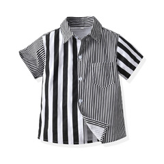 2024 Boys Striped Collar Short-Sleeve Shirt Children Baby Summer Open Jacket Formal Casual Short-Sleeve Top