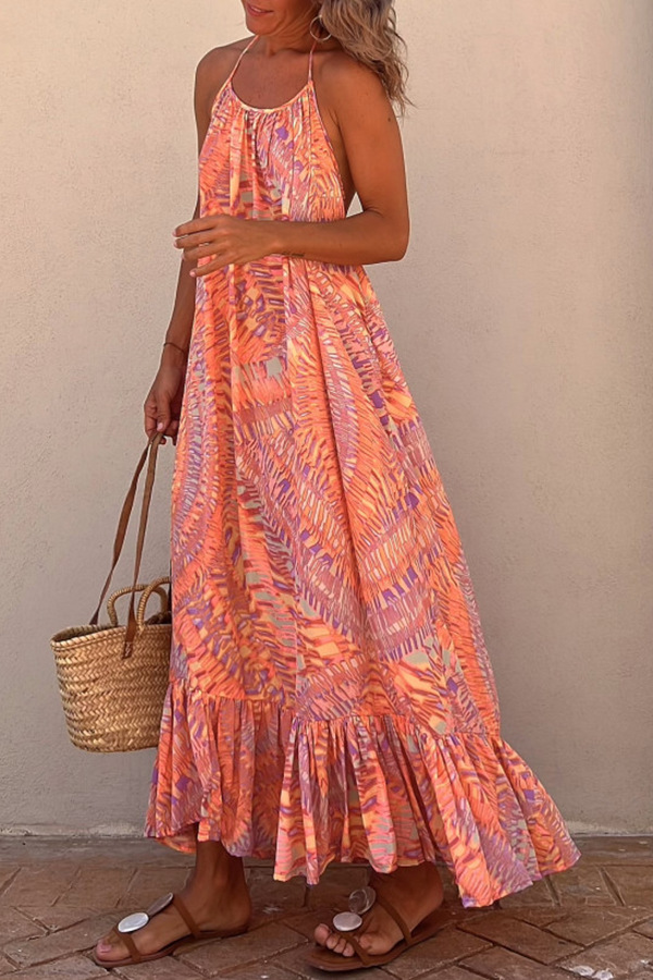Women's Swing Dress Vacation Halter Neck Printing Sleeveless Printing Maxi Long Dress Holiday Daily display picture 3