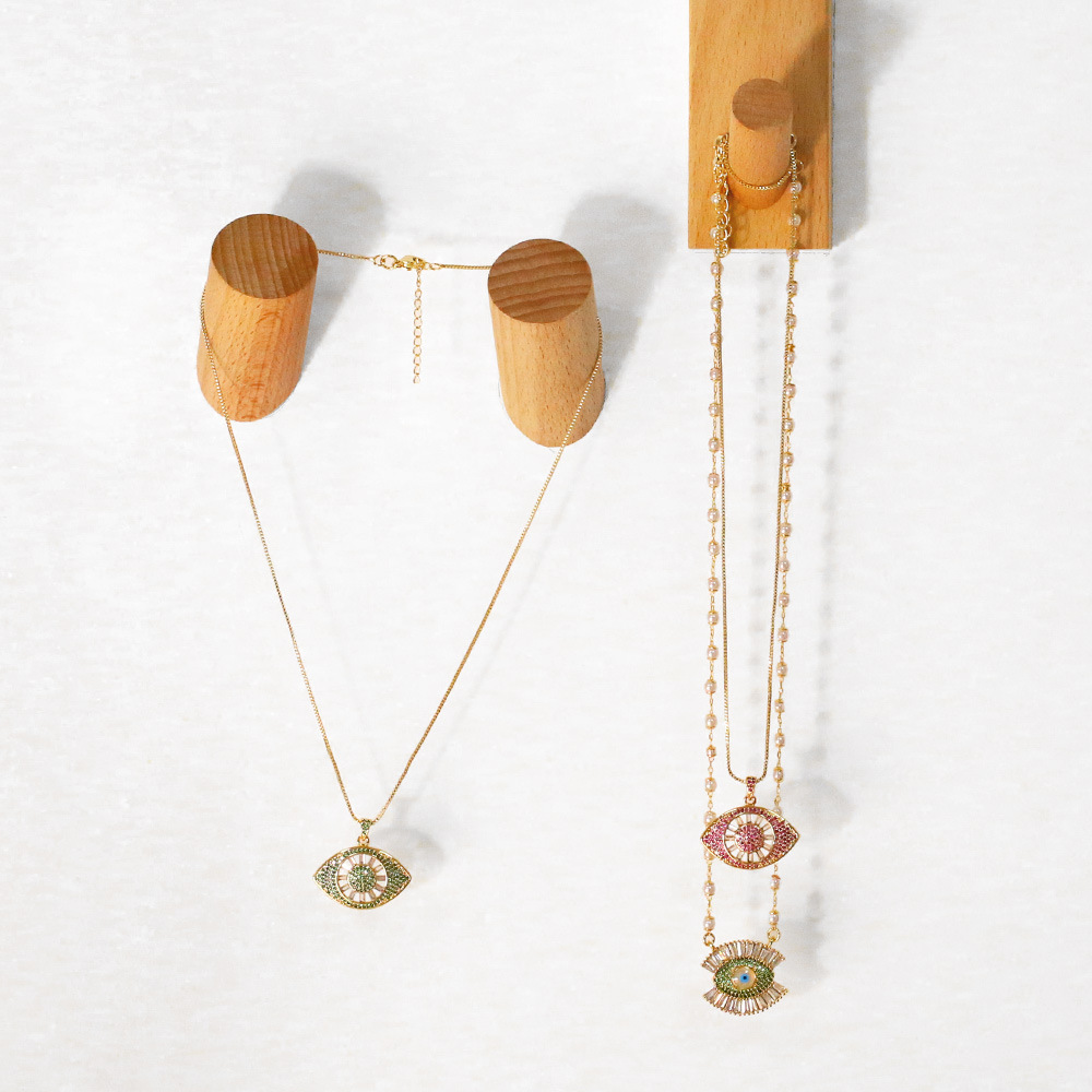 simple devil eye pearl chain pendant copper inlaid zircon necklace