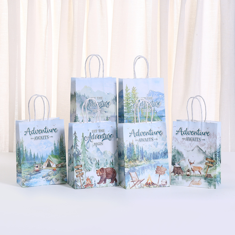 森林探险主题牛皮纸袋活动礼品包装袋可手提奶茶咖啡外卖打包袋子