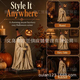 跨境发光复古Lighted Vintage GhostFigurine南瓜法杖幽灵摆件702