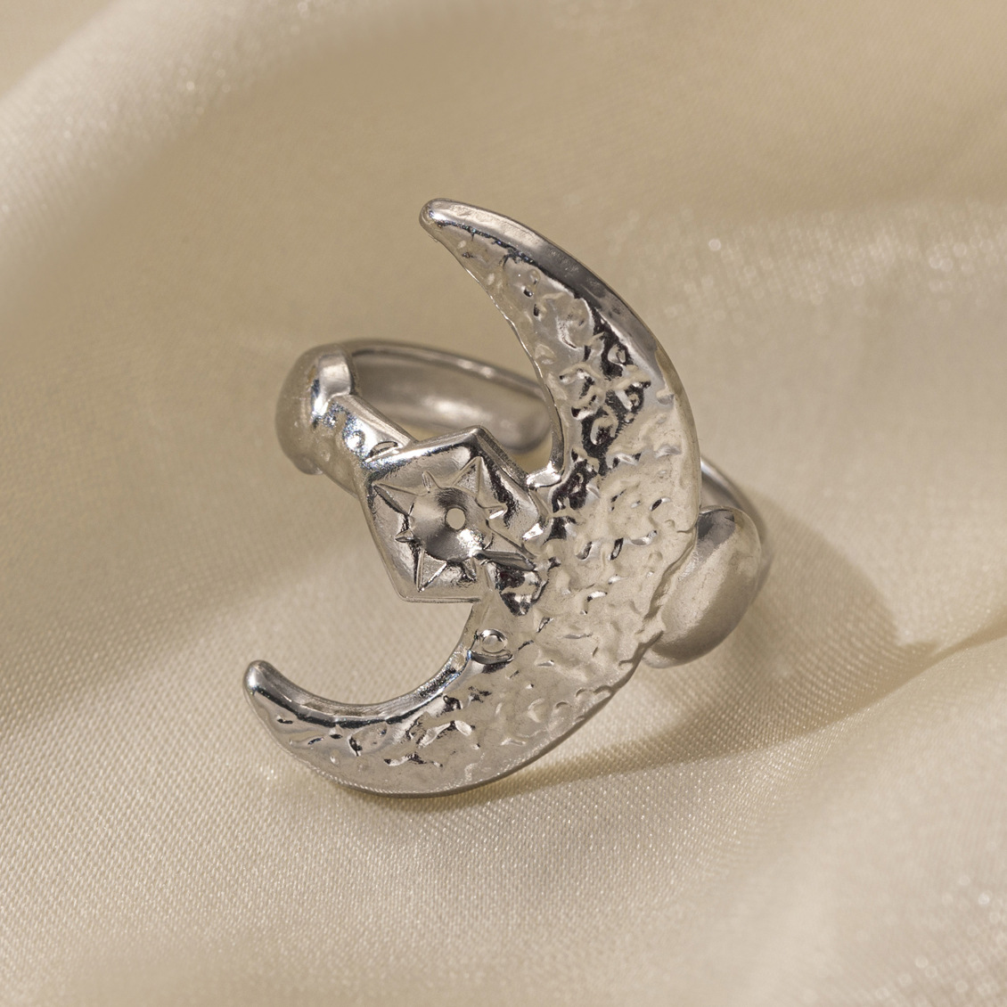 Anillo de acero inoxidable de estilo europeo y americano Tena Diseño de nicho femenino Luna lisa Delfín Anillo abierto Lujo ligero Sentido de alta gama