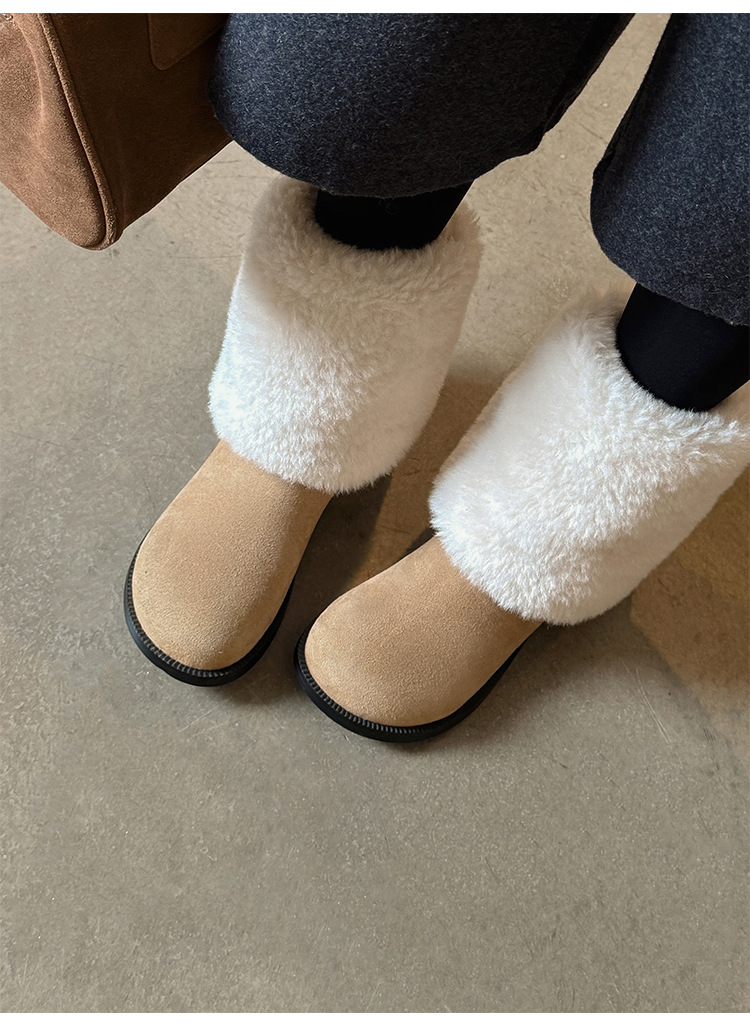 Boot nữ cổ cao lông mềm đế bằng, lót lông cừu dày dặn giữ ấm, kiểu lật cổ — màu nâu chi tiết 17