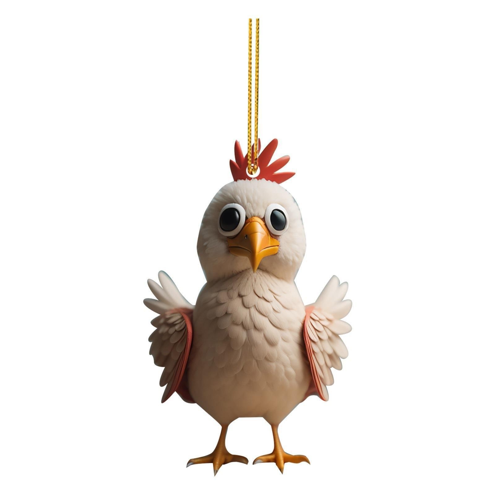 Cruzar la frontera nueva Navidad de dibujos animados de pollo acrílico adornos de coche Navidad árbol de Navidad adornos decoraciones para el hogar