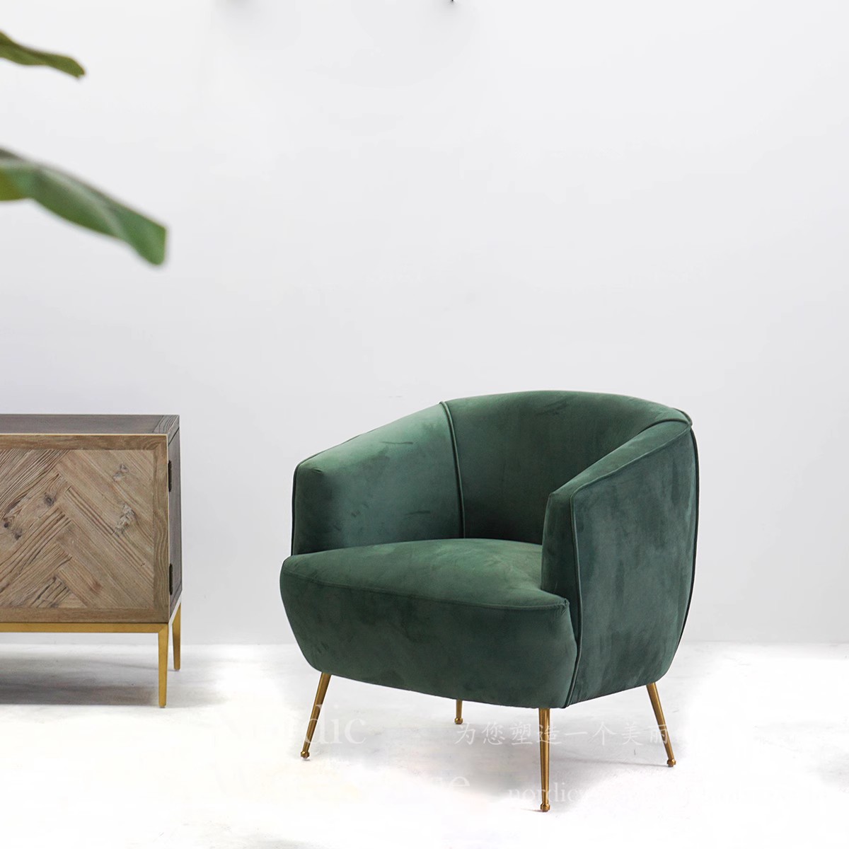 Nórdico simple moderno lujoso muebles de terciopelo verde sofá silla de recepción silla de ocio exportación
