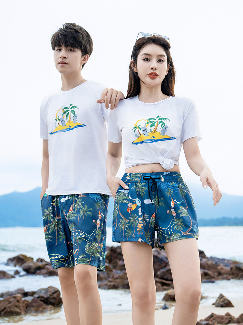 Pantalones de playa para hombres, pantalones grandes, secado rápido, pareja de vacaciones en la playa, pantalones cortos largos de mujer, pantalones de baño de spa.