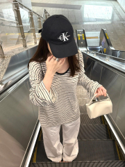 韩系条纹长袖t恤女2025新款秋季穿搭宽松慵懒风设计感小众上衣ins