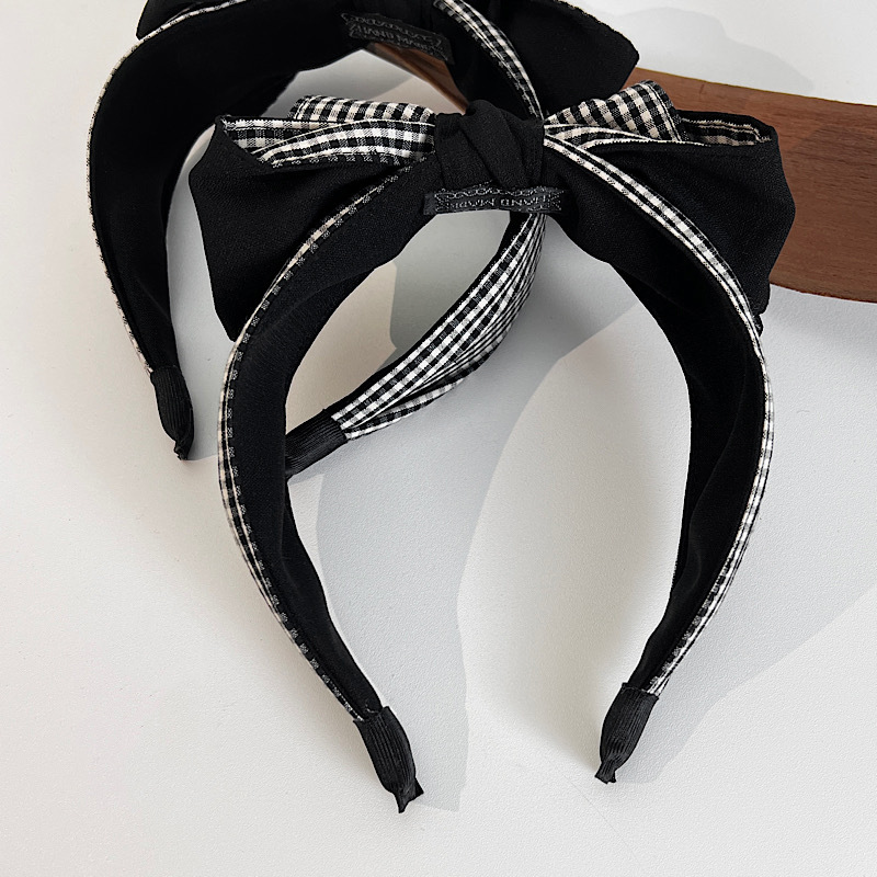 Koreanisches Stirnband schwarz RetroKaroBogenStoff breitkrempige Kopfbedeckungenpicture4