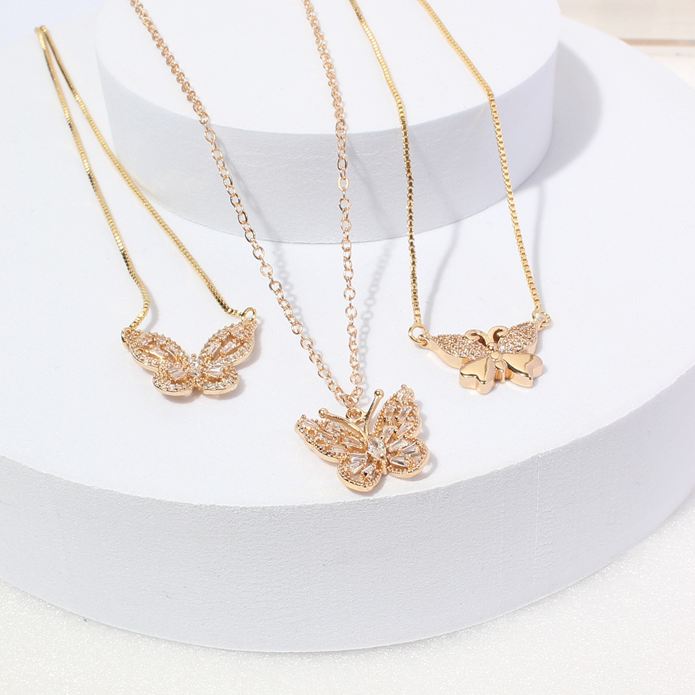 fashion simple rhinestone-studded butterfly necklace wholesale nihaojewelry