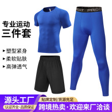 跨境热卖速干衣健身套装男瑜伽训练跑步服彩色运动紧身长袖长裤