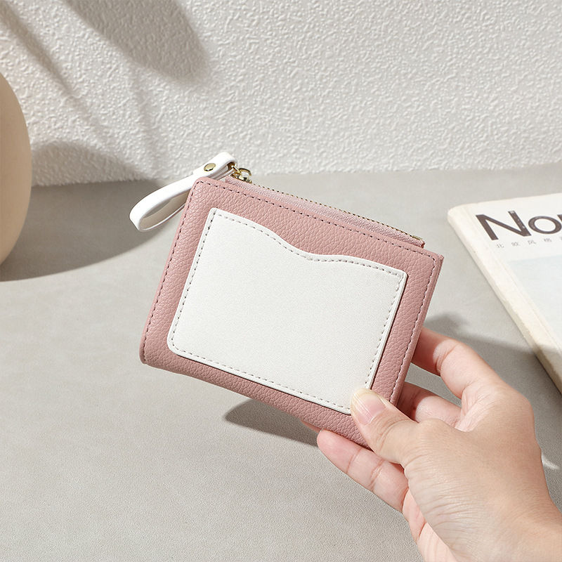 Haitao nueva billetera para mujer, elegante y simple, monedero corto para estudiantes, dos tarjetas de descuento, billetera para mujer al por mayor