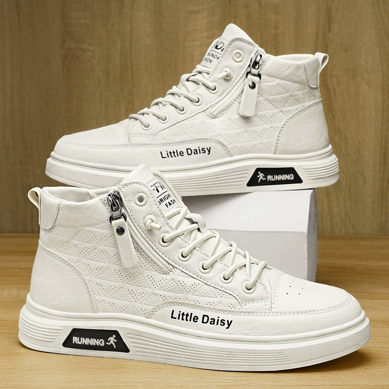 Мужская обувь 2023, осенняя новая кожаная обувь с высоким берцем, модная универсальная Удобная дышащая мужская обувь без шнурка на молнии