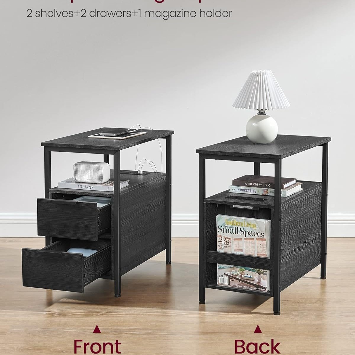 Slim bedside table with charging station and narrow side table…