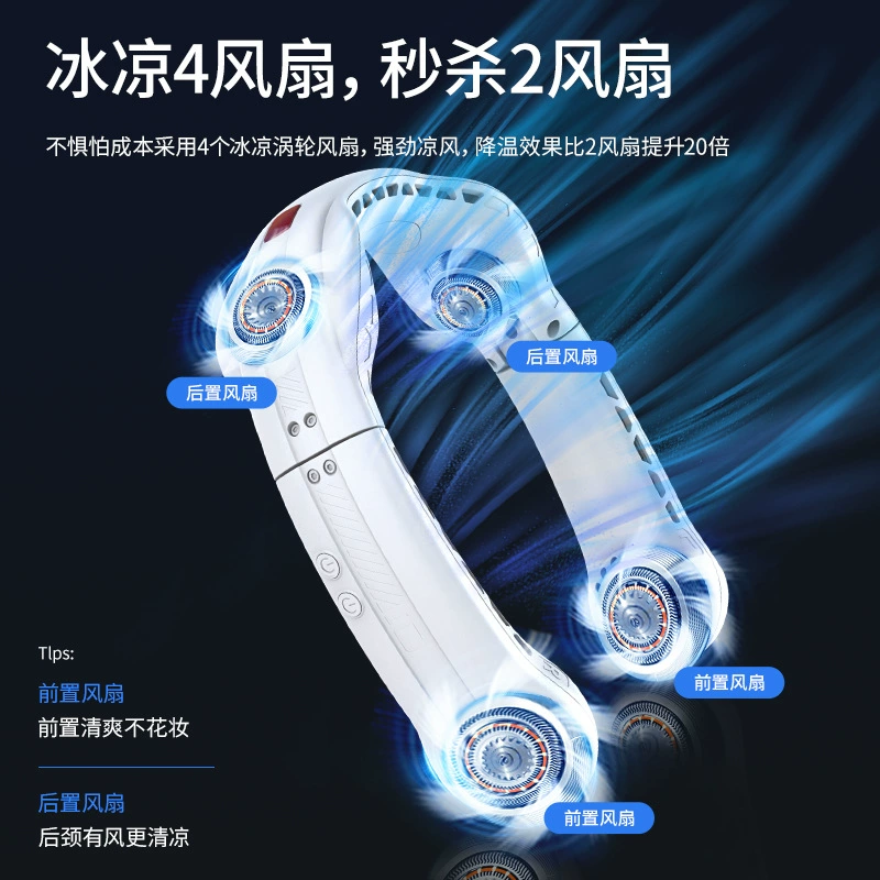 Фотоаноcка Neck Fan F001, аккумулятор 4000 мАч, USB-C, 3 скорости, складной персональный вентилятор