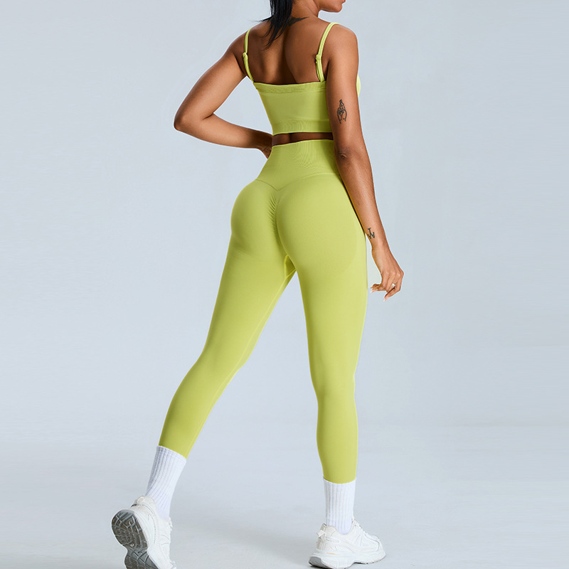 Traje deportivo transfronterizo de melocotón de dopamina sin costuras nuevo traje de yoga desmontable con correa de hombro superior de tubo de moda femenina