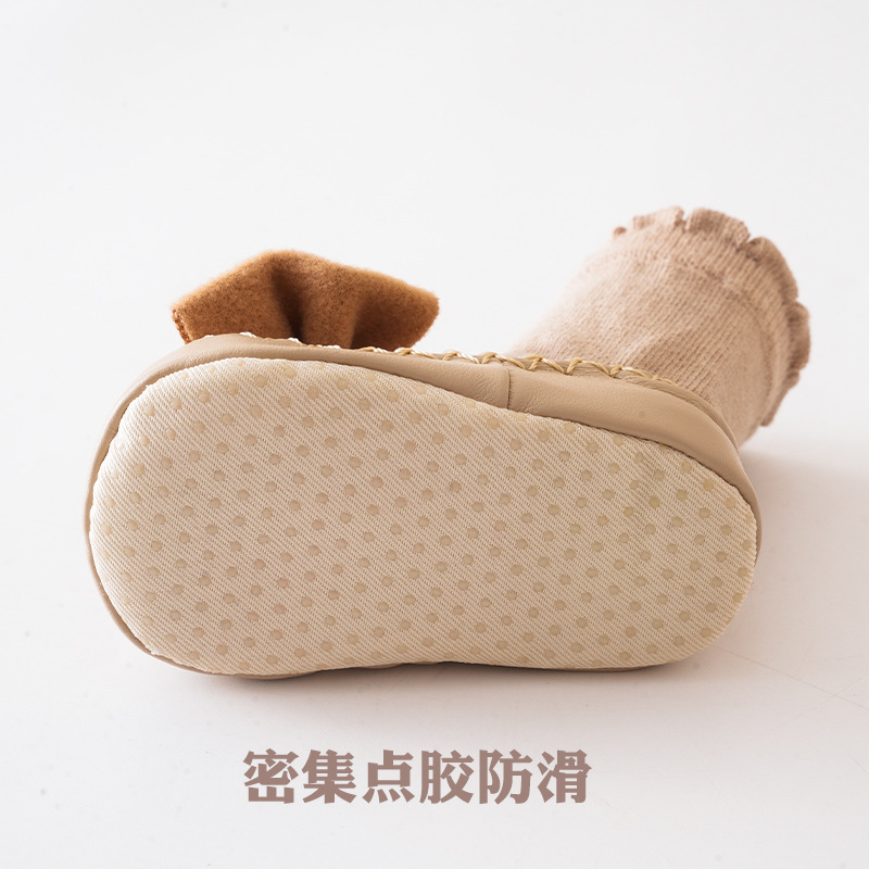 Calcetines de bebé primavera y otoño calcetines de piso de bebé para niñas antideslizantes zapatos de niño a prueba de frío arco de media pantorrilla princesa