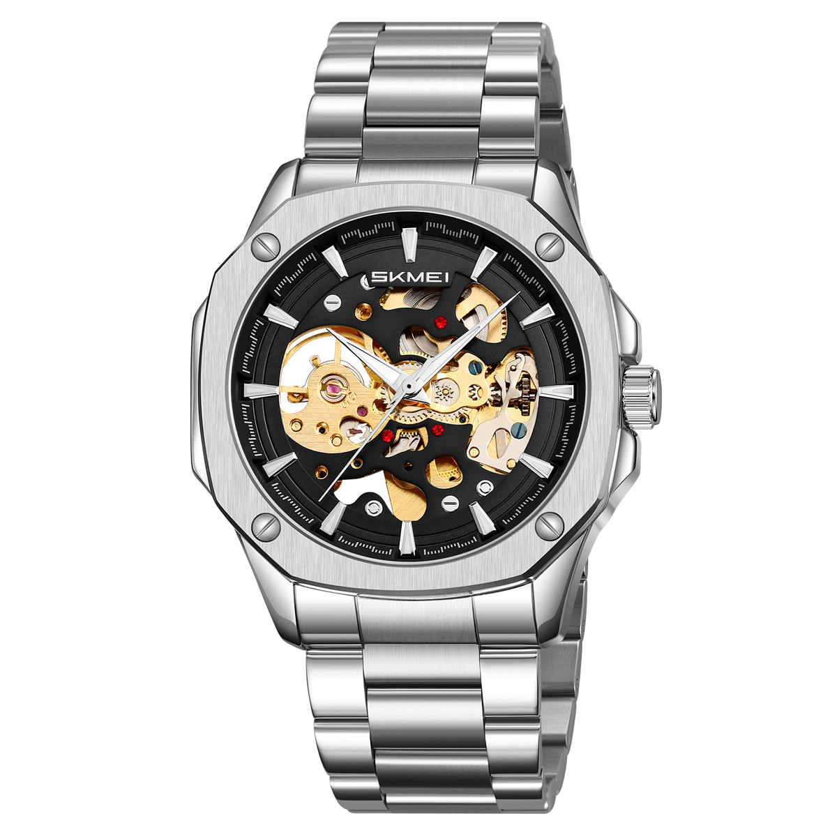 Momento de relojes mecánicos automáticos huecos de ocho ángulos de acero sólido impermeable relojes de hombre comercio exterior al por mayor personalizados
