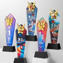 新款彩色水晶奖杯企业庆典荣誉高档礼品立体3D金属配饰勋章定制