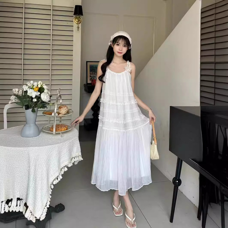 Tie-Dyeable Plant-Dyed Lace Stitching Fairy Skirt Simple Elegant Lace-Up White Niche Tea Break Style Slip Skirt