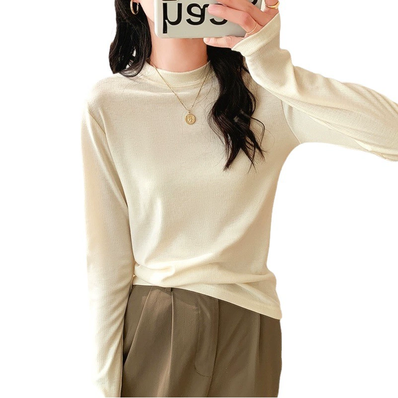 Футболка с длинным рукавом Женская утолщенная нижняя рубашка Весна и осень новая верхняя одежда с круглым воротником-стойкой внутренняя одежда свободная зимняя верхняя одежда для похудения