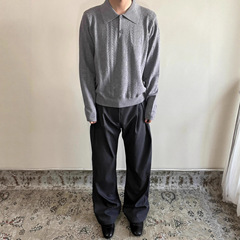 高货 麦穗提花针织Polo衫男cleanfit设计感复古老钱风条纹长袖t恤