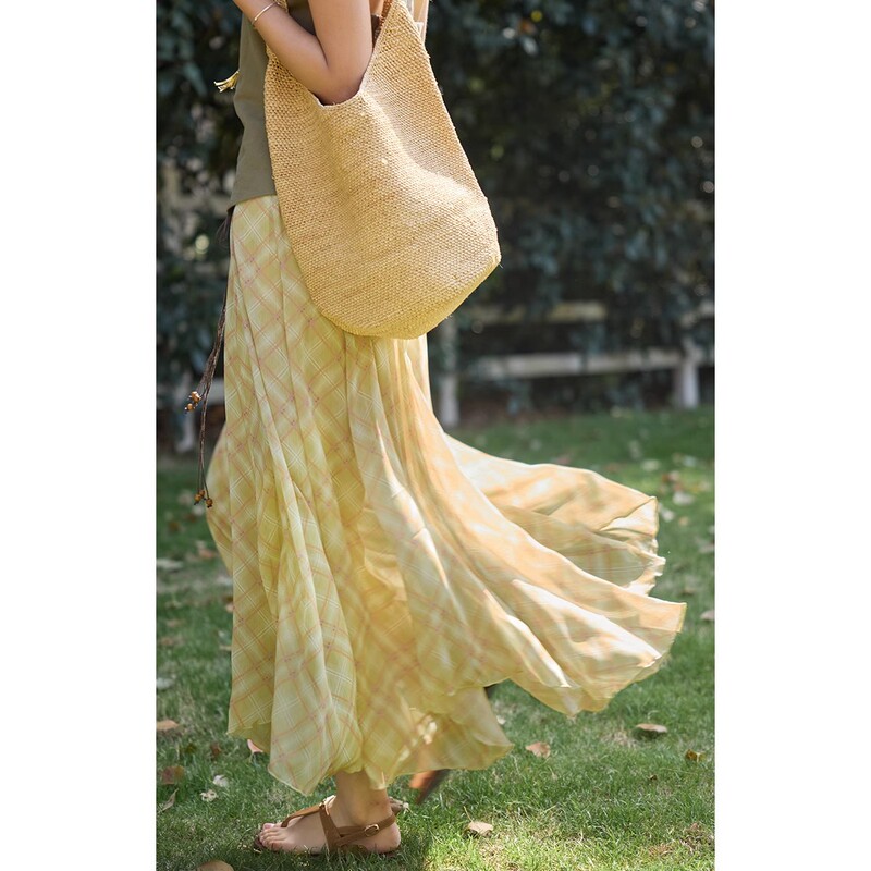 French Plaid Irregular Skirt for Women Summer 2025 New Drapey Elegant Long Skirt