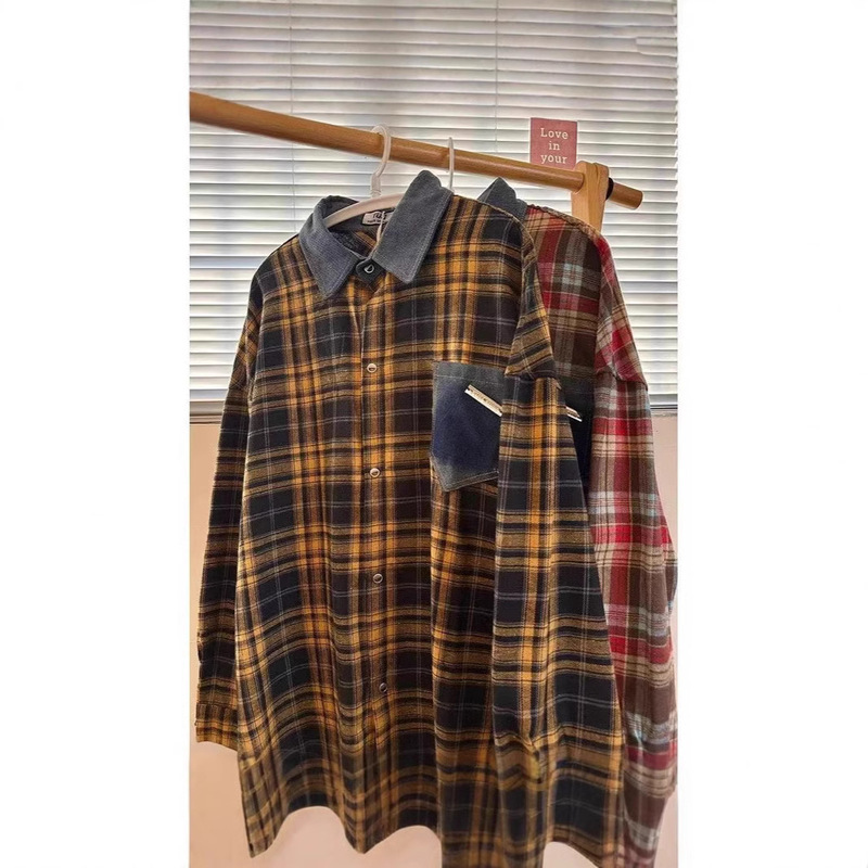 Jacket Men's Fashionable Winter American Style Retro Loose Fashionable Brand High-grade Sense Plaid Shirt All-match Japanese Long-sleeved Shirt for Men