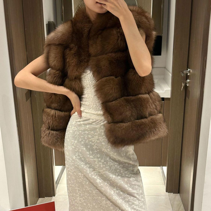 New Autumn and Winter Faux Mink Eco-Friendly Fox Fur Coat for Women, Fashionable Slim-Fit Thickened Vest, Imitation Mink Fur Coat for Women