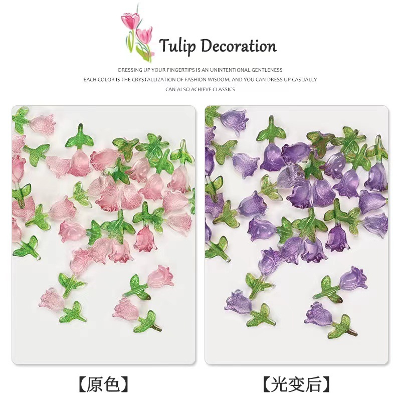 Red popularidad tulipán joyas de manicura luz nocturna tulipán resina tridimensional DIY accesorios de uñas