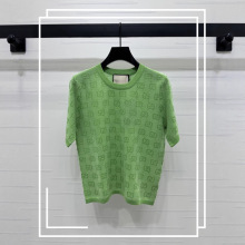 2025新款潮牌J家针织衫女纹理圆领短袖冰丝上衣气质毛衣打底衫