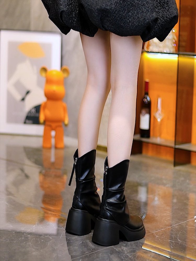 Wasserdichtes Western-Bohemian-Leder mit niedrigem Absatz, spitzer Zehenbereich, runder Zehenbereich, Slip-On-Schnalle, Alltagsschuhe für formelle Veranstaltungen_voghion.com