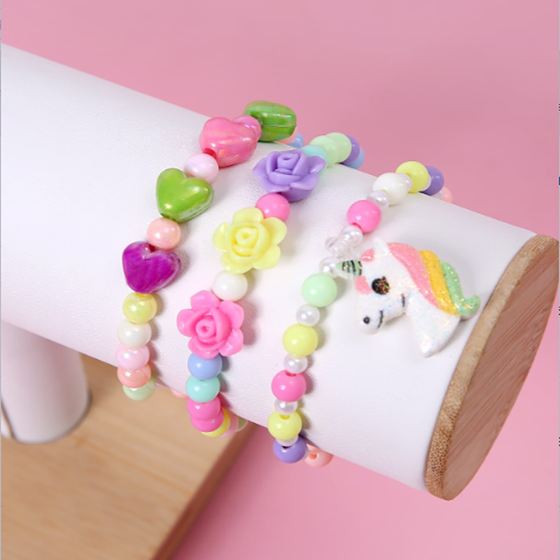 Unicorn Pendant Acrylic Handmade Beaded Color Bracelet Set