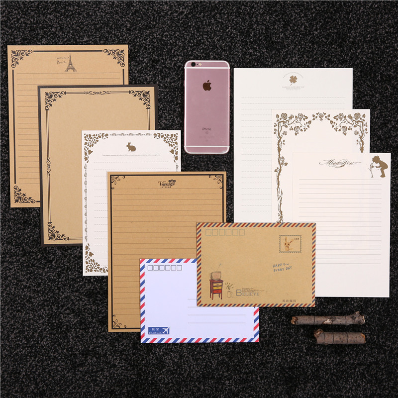 Papel kraft retro de estilo europeo, papel de carta floreciente, carta de amor manuscrita para novia, estudiante, membrete de confesión 8