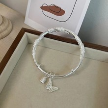 包邮繁花似锦银色手镯女高级感古法素圈配饰品合金推拉实心镯子