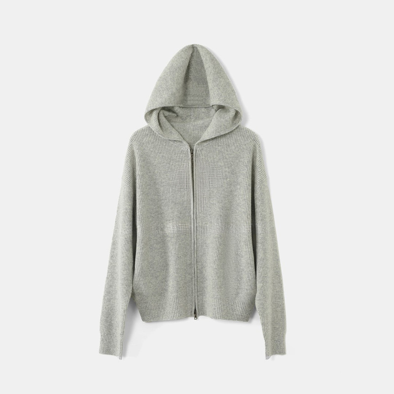 [Wheyhao Biscuit] Wool Hooded Waffle Texture Fashionable and Versatile Knitted Cardigan
