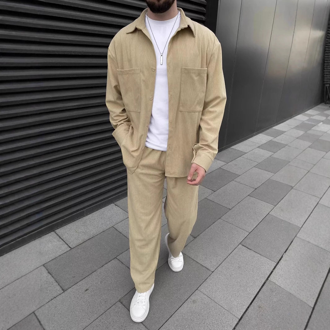 Herren Cordhose Und Langarmhemd Set Im Lässigen Stil_voghion.com