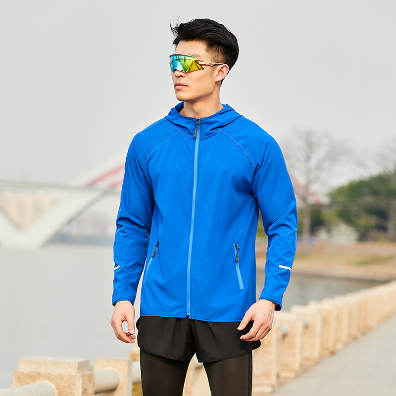 クロスボーダー男性と女性のランニングウインドブレーカー、アウトドアスポーツフード付きジャケット、軽量で通気性のある長袖カジュアルジッパーシャツ、カスタマイズ可能|undefined