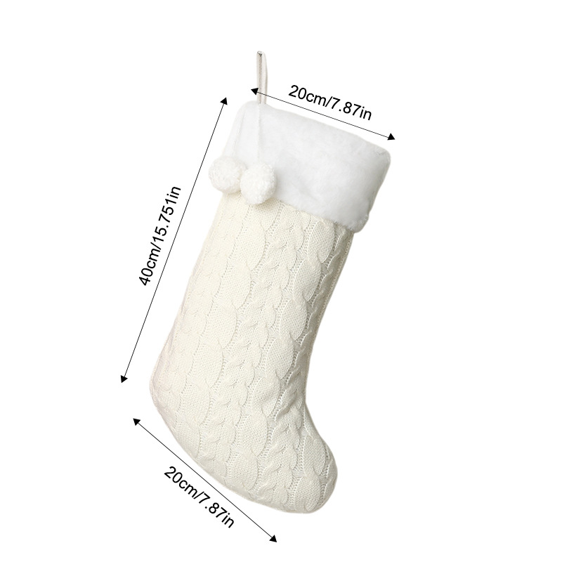 Knitted double ball Christmas stocking white