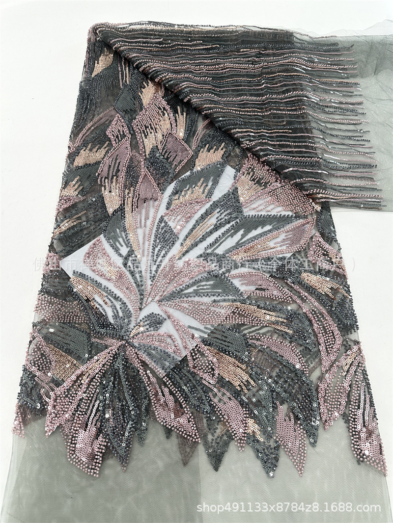 Tejido de bordado de cuentas irregulares de lentejuelas de industria pesada vestido de boda europeo y americano vestido de moda cena tela