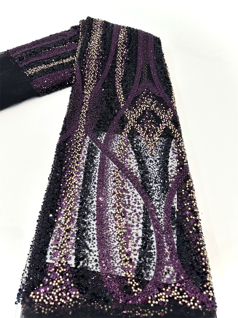 Tejido de sequilla tubo de cuentas bordado red de hilo inferior bordado cuentas de rendimiento ropa de vestido de ropa de niños tela bordado tridimensional bordado image 12