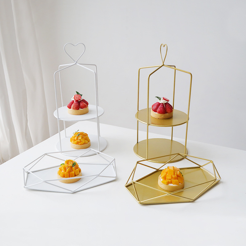 De doble capa té de la tarde snack rack mesa de postre de la boda de dos capas estante de postre cosméticos pantalla rack de almacenamiento de estilo adornos