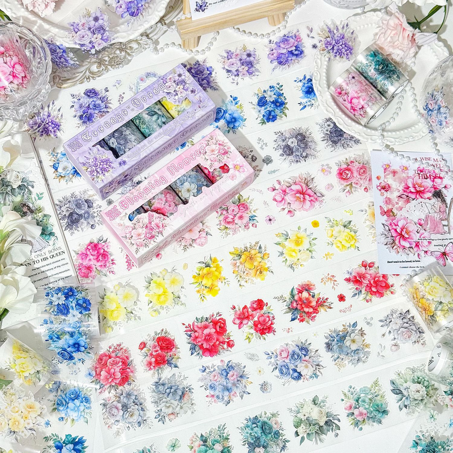 Flower Field Pickup Series Pet transparente impermeable tema floral cinta de cuenta manual de bricolaje decoración de cuenta manual collage material pegatina