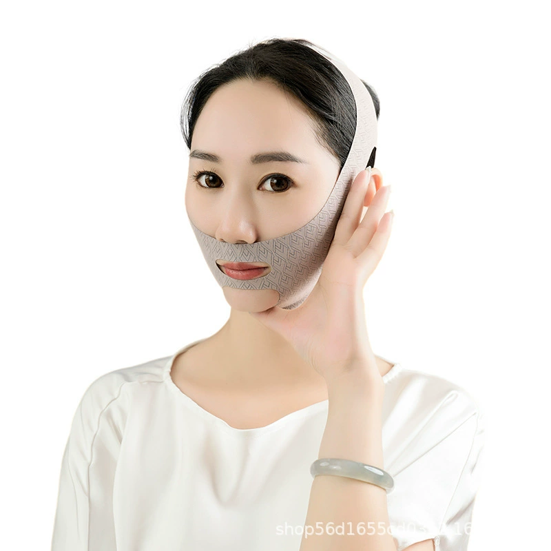 Smoothing pulls up elastic bandage, mask for face, removes double chin