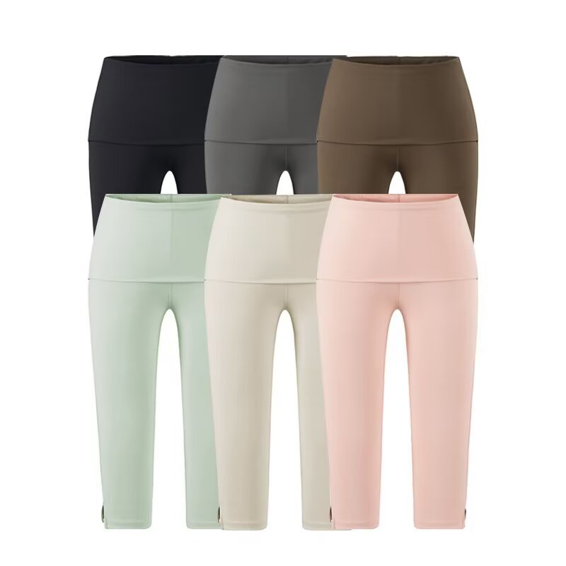Cuffed Yoga Capri Pants for Women, 2026 Autumn New Style, Solid Color Slim Fit High Waist Elastic Sports Butt-Lifting Casual Pants
